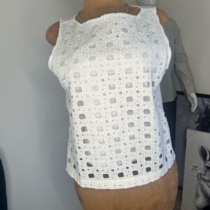 Ann Taylor White Ruffled Fitted Blouse